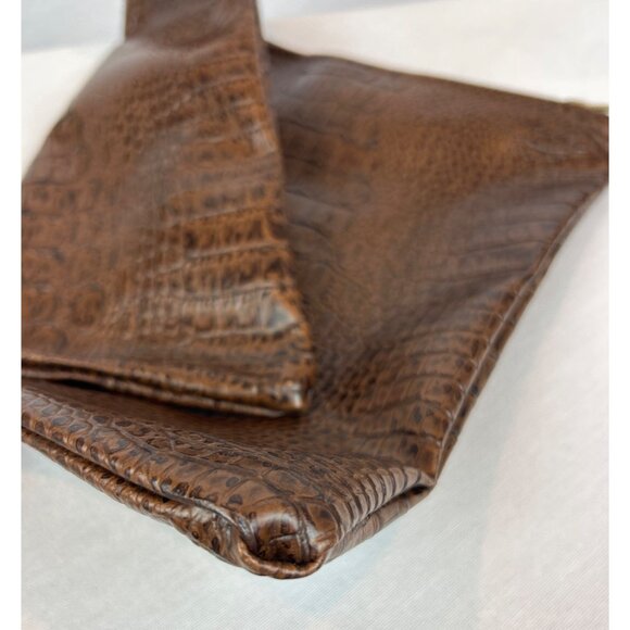 Brown Crocodile Embossed Faux Leather Zippered Bag Pouch Laptop Files - Picture 5 of 10